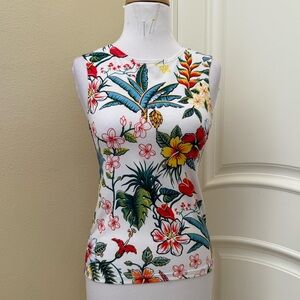 Vintage Blue Man Floral Sleeveless knit Top - Multicolor tropical